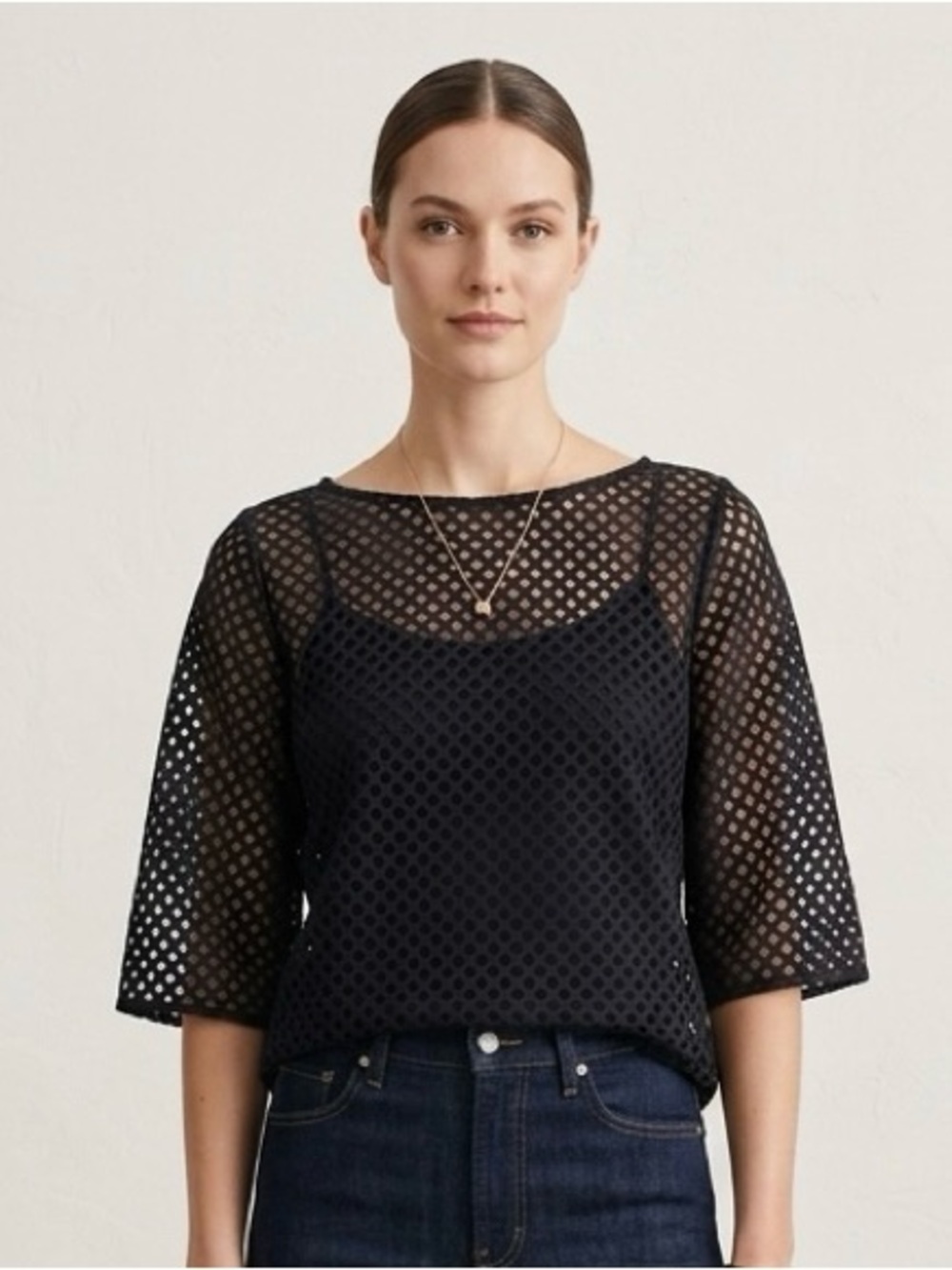 COS Sheer top in navy blue size XS